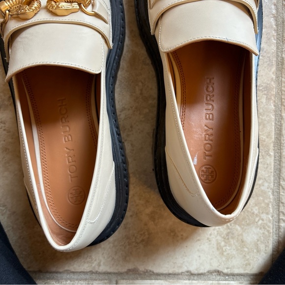 TORY BURCH JESSA LOAFER LUG SOLE NEW CREAM LEATHER EQUESTRIAN HARDWARE SZ 10.5US - Picture 5 of 7